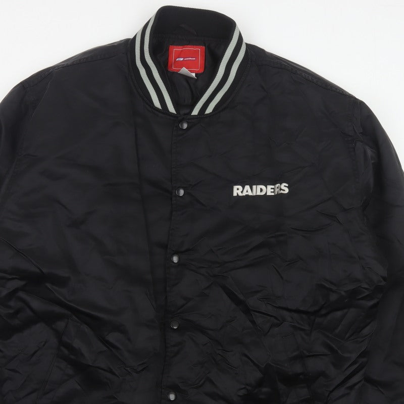Reebok Men’s Black XL Raiders NFL Varsity Bomber Jacket Snap Logo