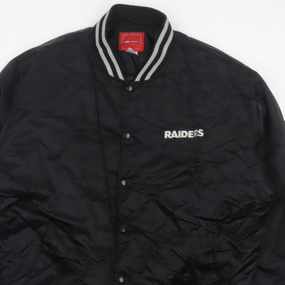 Reebok Men’s Black XL Raiders NFL Varsity Bomber Jacket Snap Logo