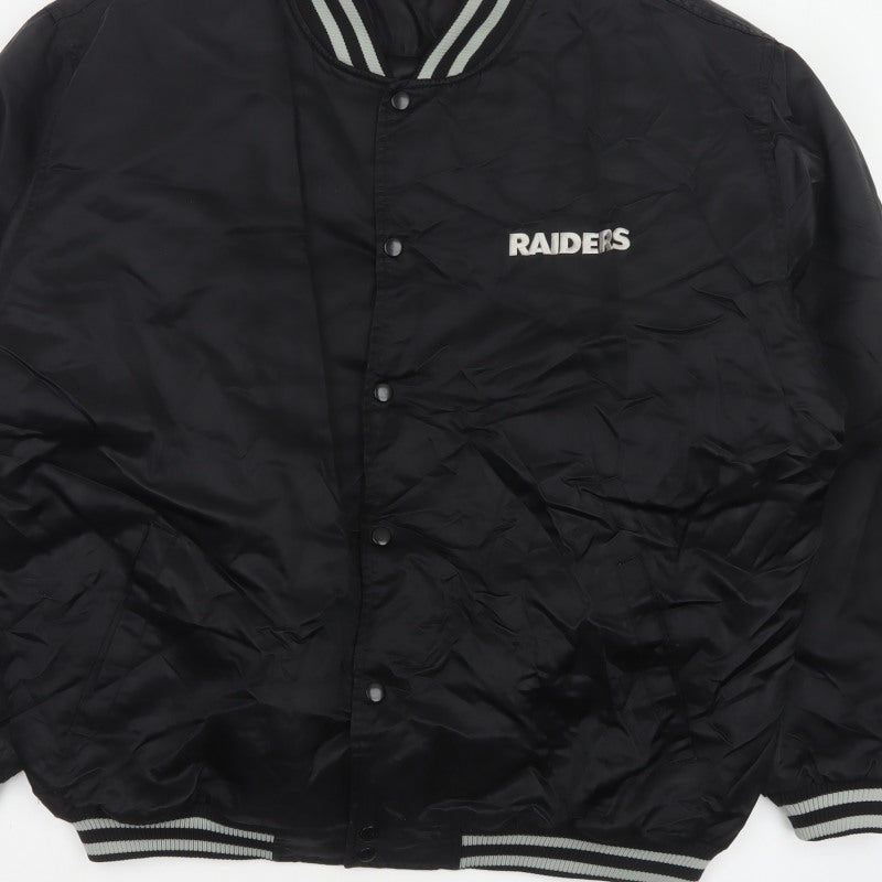 Reebok Men’s Black XL Raiders NFL Varsity Bomber Jacket Snap Logo