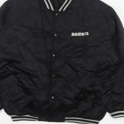 Reebok Men’s Black XL Raiders NFL Varsity Bomber Jacket Snap Logo