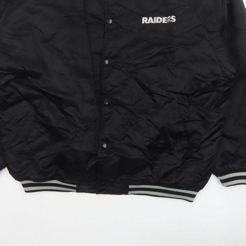 Reebok Men’s Black XL Raiders NFL Varsity Bomber Jacket Snap Logo