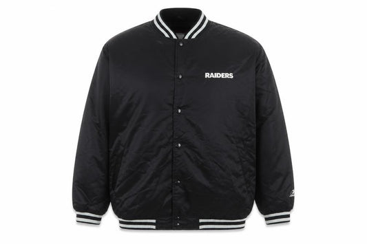 Reebok Men’s Black XL Raiders NFL Varsity Bomber Jacket Snap Logo