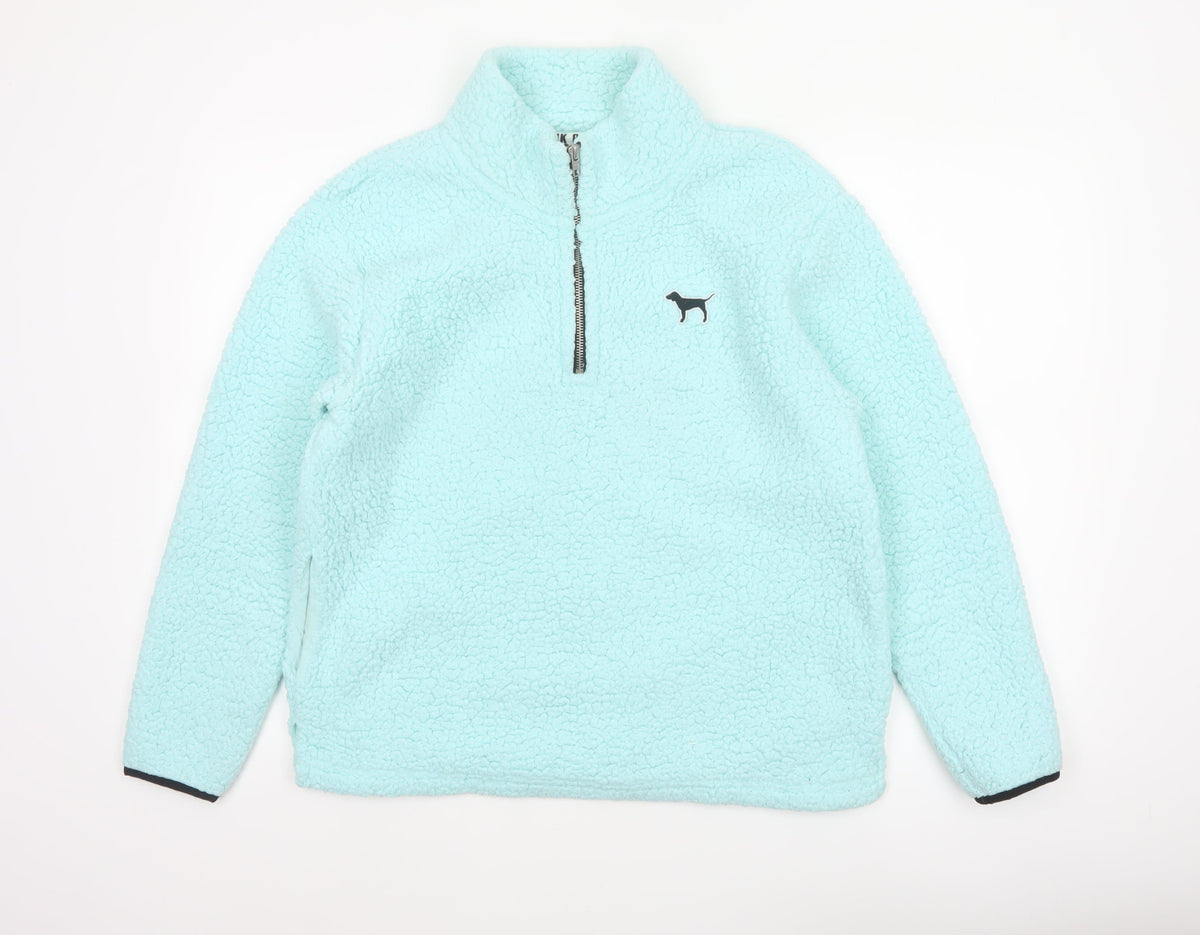 Victoria's Secret PINK Women Blue UK 10 1/4 Zip Fleece Sweatshirt