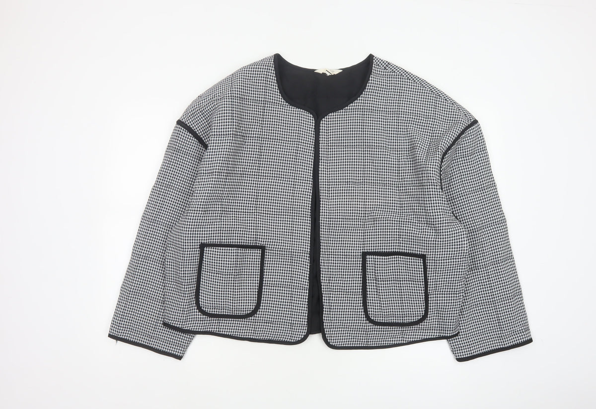River Island Women’s Black Check Collarless Jacket Size L Lined