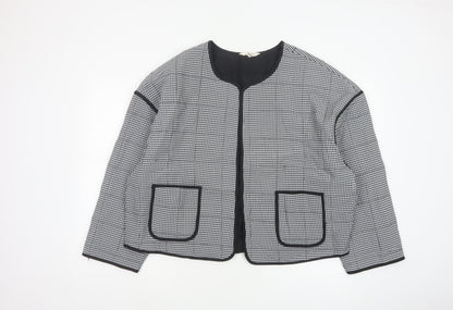 River Island Women’s Black Check Collarless Jacket Size L Lined