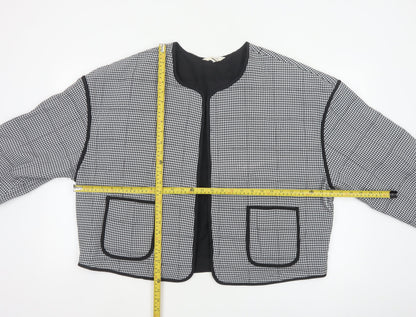 River Island Women’s Black Check Collarless Jacket Size L Lined