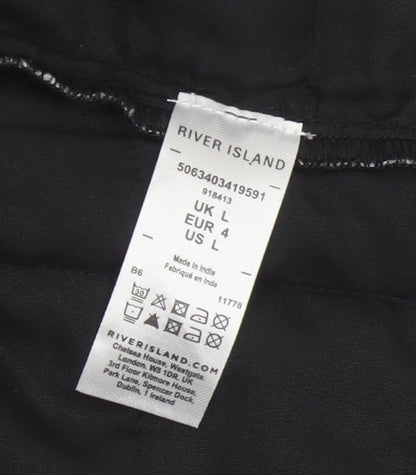 River Island Women’s Black Check Collarless Jacket Size L Lined