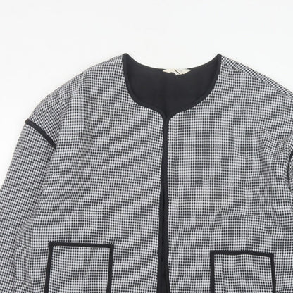 River Island Women’s Black Check Collarless Jacket Size L Lined