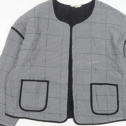 River Island Women’s Black Check Collarless Jacket Size L Lined