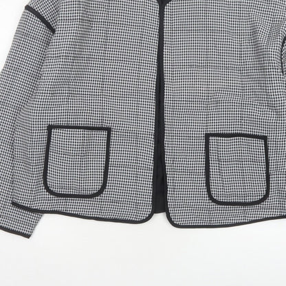 River Island Women’s Black Check Collarless Jacket Size L Lined