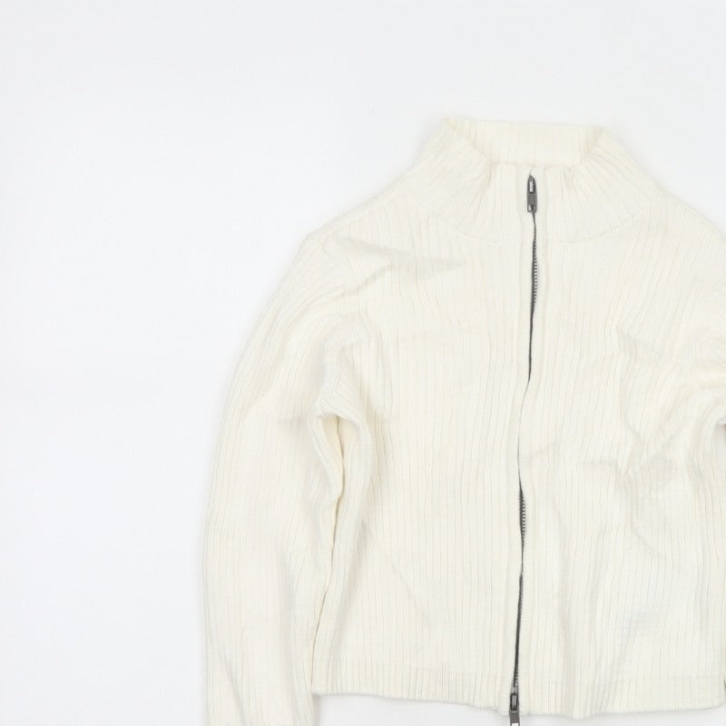 M&S Girls Ivory Full Zip Rib Knit Cotton Jumper Cardigan 9-10 Years