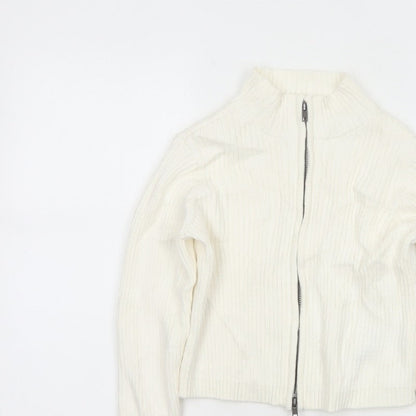 M&S Girls Ivory Full Zip Rib Knit Cotton Jumper Cardigan 9-10 Years