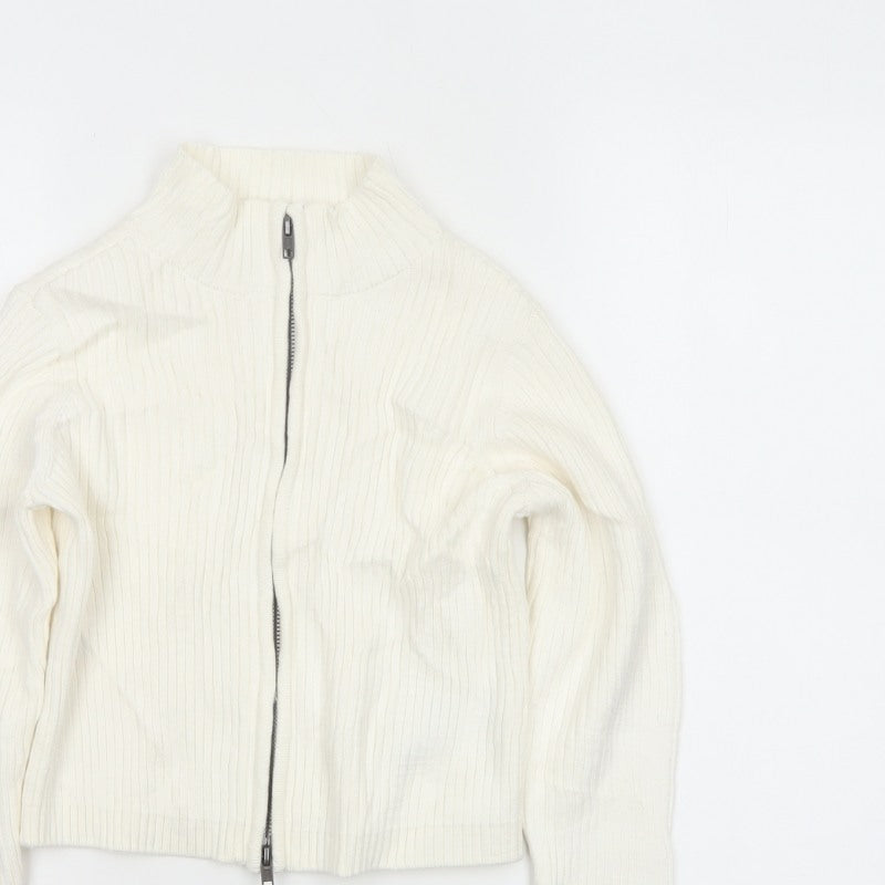 M&S Girls Ivory Full Zip Rib Knit Cotton Jumper Cardigan 9-10 Years