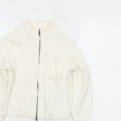 M&S Girls Ivory Full Zip Rib Knit Cotton Jumper Cardigan 9-10 Years