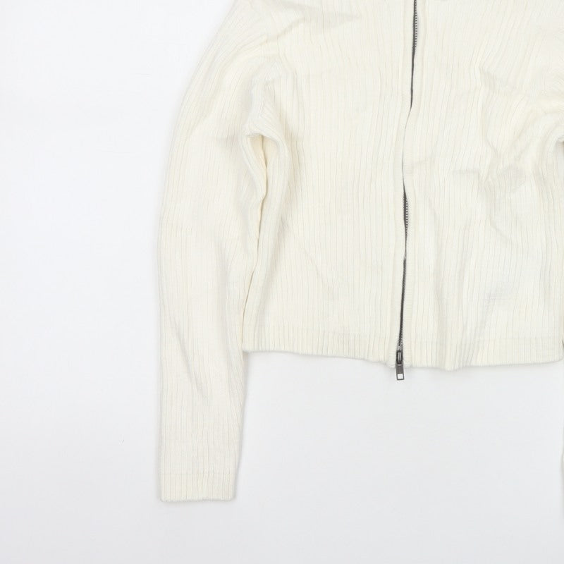 M&S Girls Ivory Full Zip Rib Knit Cotton Jumper Cardigan 9-10 Years
