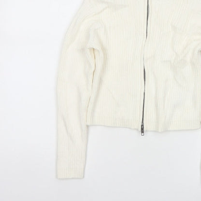 M&S Girls Ivory Full Zip Rib Knit Cotton Jumper Cardigan 9-10 Years