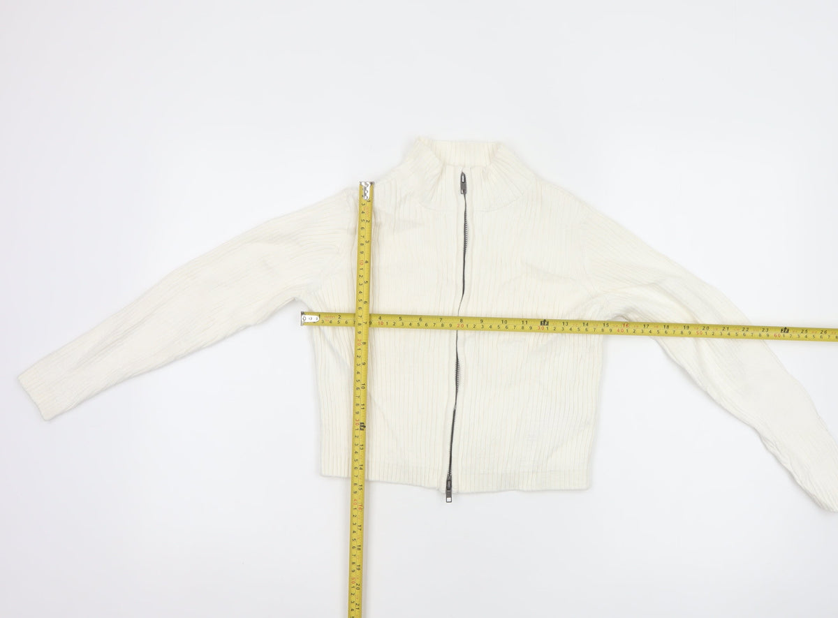 M&S Girls Ivory Full Zip Rib Knit Cotton Jumper Cardigan 9-10 Years