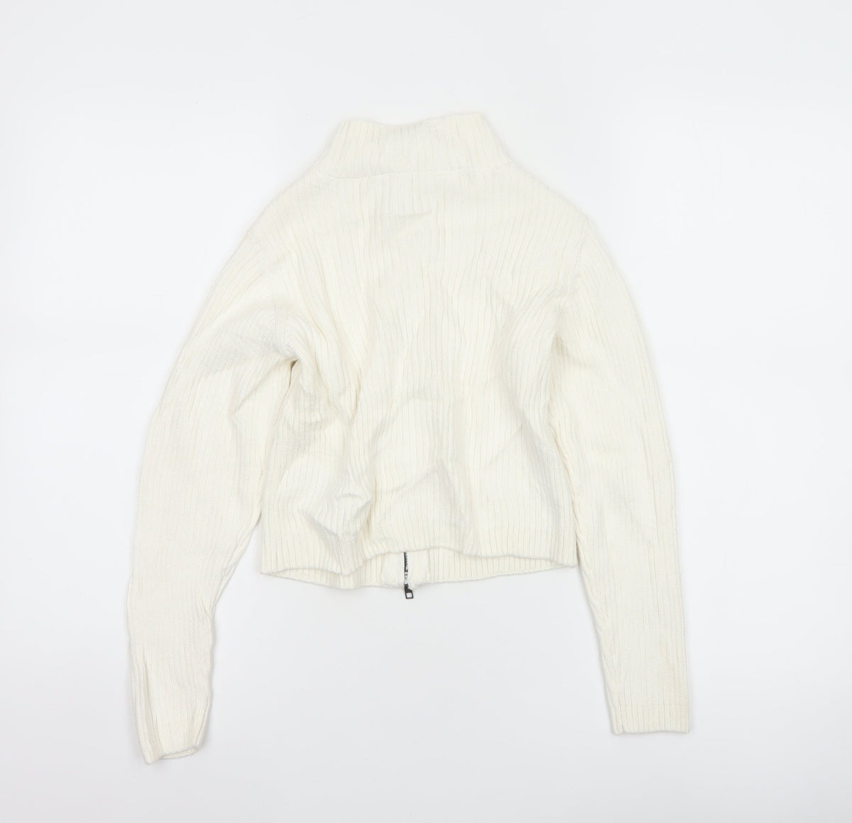M&S Girls Ivory Full Zip Rib Knit Cotton Jumper Cardigan 9-10 Years