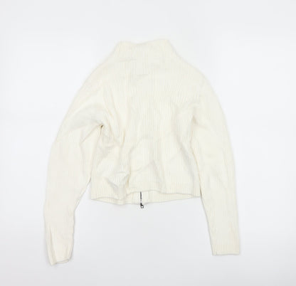 M&S Girls Ivory Full Zip Rib Knit Cotton Jumper Cardigan 9-10 Years