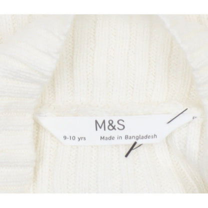 M&S Girls Ivory Full Zip Rib Knit Cotton Jumper Cardigan 9-10 Years