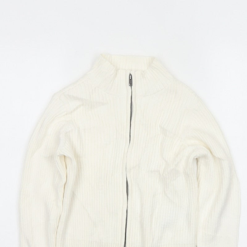 M&S Girls Ivory Full Zip Rib Knit Cotton Jumper Cardigan 9-10 Years