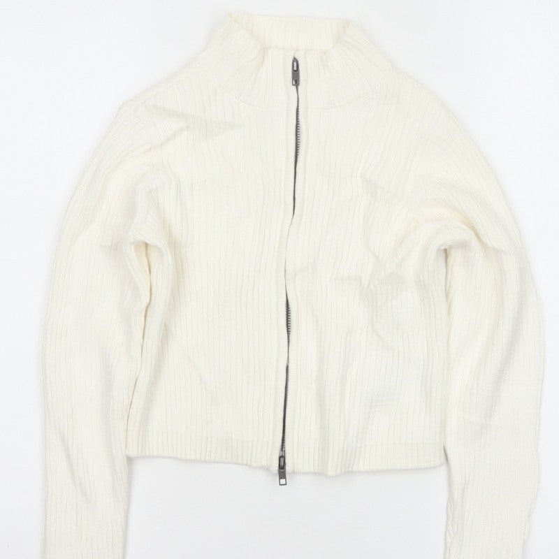 M&S Girls Ivory Full Zip Rib Knit Cotton Jumper Cardigan 9-10 Years