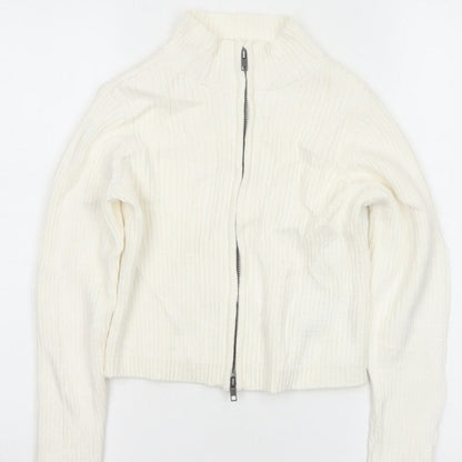 M&S Girls Ivory Full Zip Rib Knit Cotton Jumper Cardigan 9-10 Years