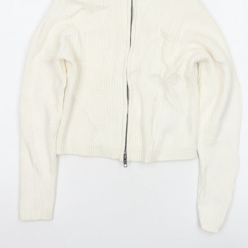 M&S Girls Ivory Full Zip Rib Knit Cotton Jumper Cardigan 9-10 Years