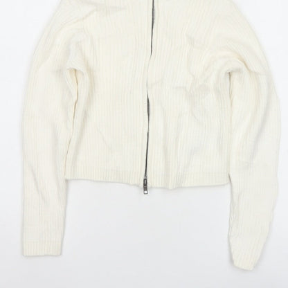 M&S Girls Ivory Full Zip Rib Knit Cotton Jumper Cardigan 9-10 Years