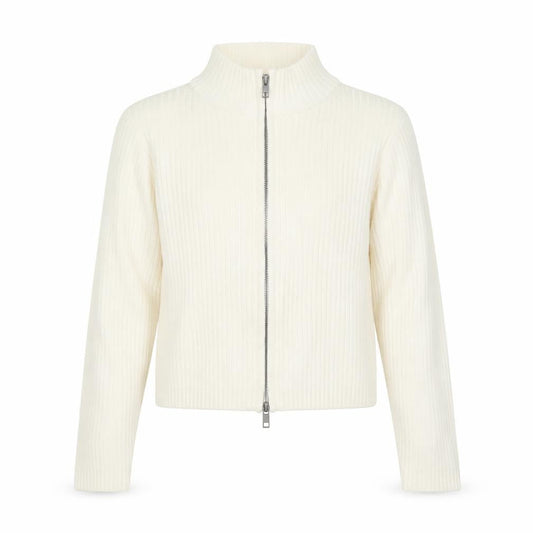 Front view of M&S girls’ ivory full zip rib knit cotton jumper cardigan 9-10 years