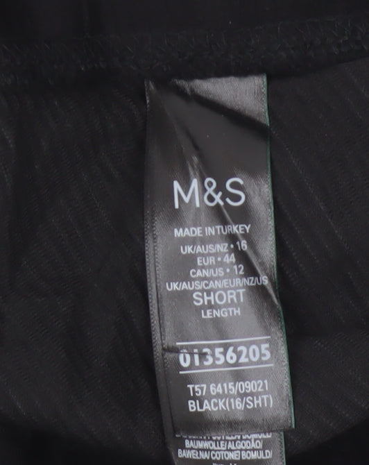 Marks and Spencer Women Black UK 16 Short Cotton Blend Leggings