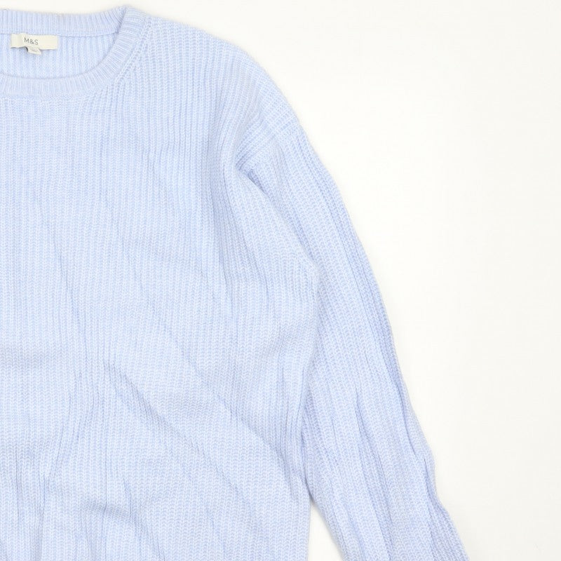 Marks and Spencer Women Blue L Rib Knit Crew Neck Pullover Jumper