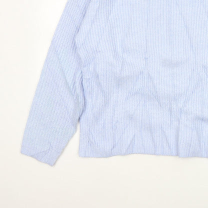 Marks and Spencer Women Blue L Rib Knit Crew Neck Pullover Jumper