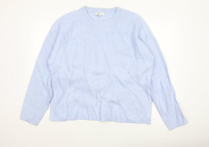 Marks and Spencer Women Blue L Rib Knit Crew Neck Pullover Jumper
