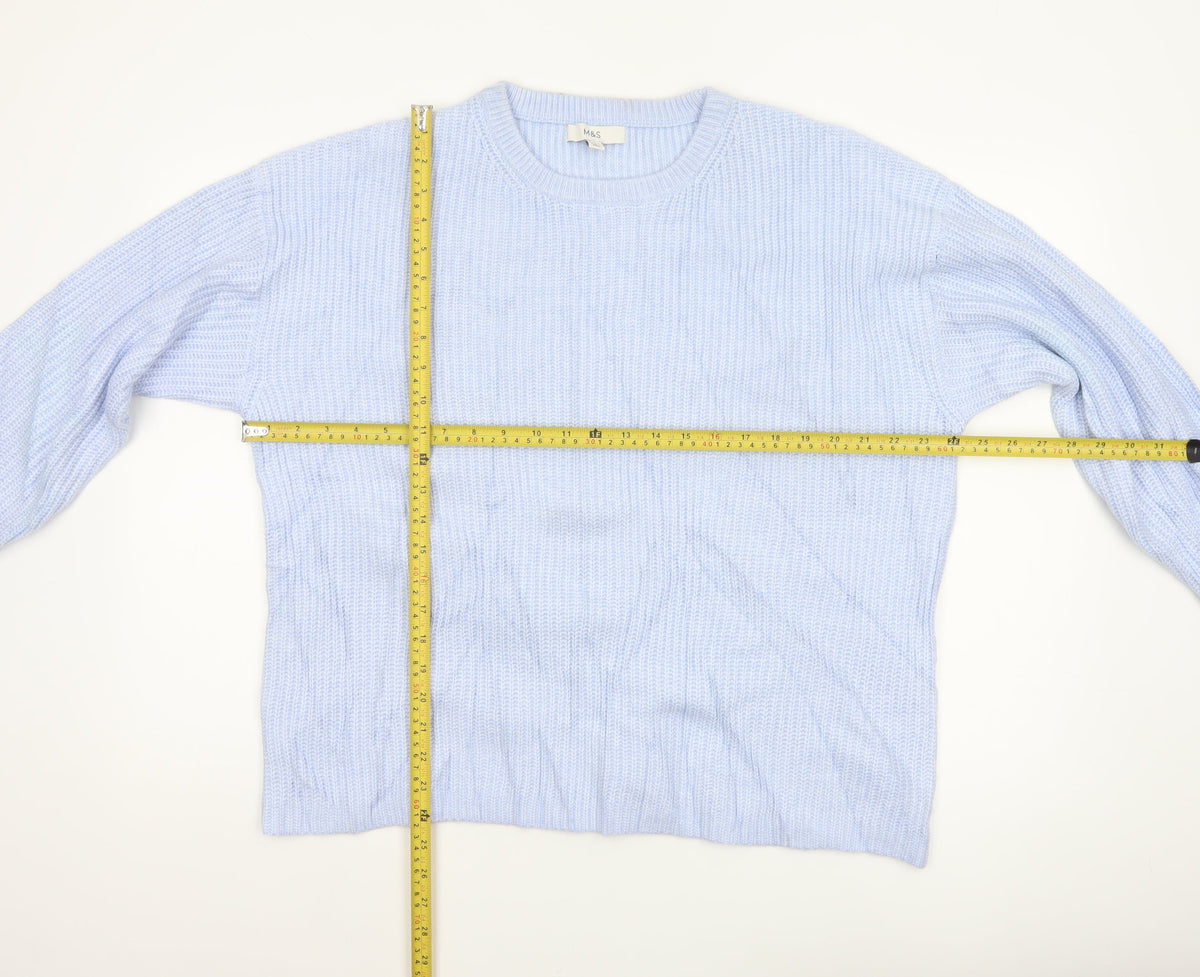 Marks and Spencer Women Blue L Rib Knit Crew Neck Pullover Jumper