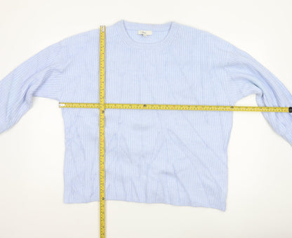 Marks and Spencer Women Blue L Rib Knit Crew Neck Pullover Jumper