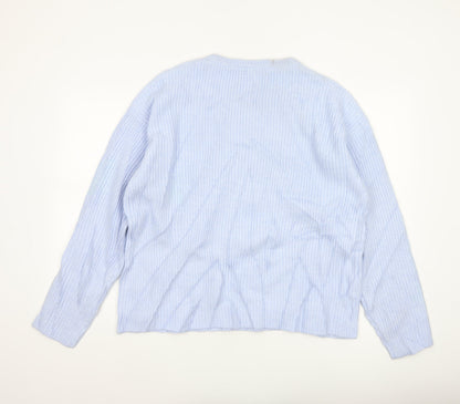 Marks and Spencer Women Blue L Rib Knit Crew Neck Pullover Jumper