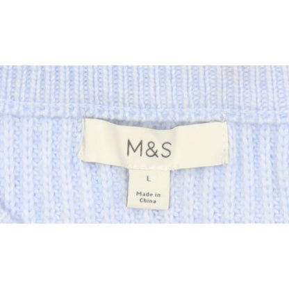 Marks and Spencer Women Blue L Rib Knit Crew Neck Pullover Jumper