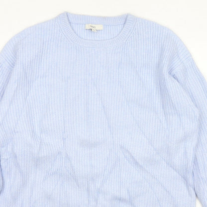 Marks and Spencer Women Blue L Rib Knit Crew Neck Pullover Jumper