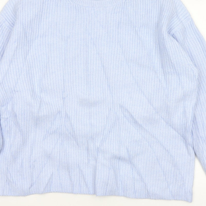 Marks and Spencer Women Blue L Rib Knit Crew Neck Pullover Jumper