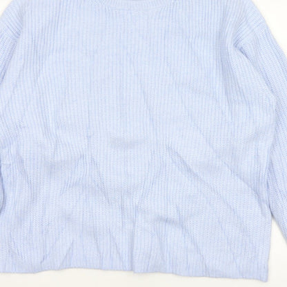 Marks and Spencer Women Blue L Rib Knit Crew Neck Pullover Jumper