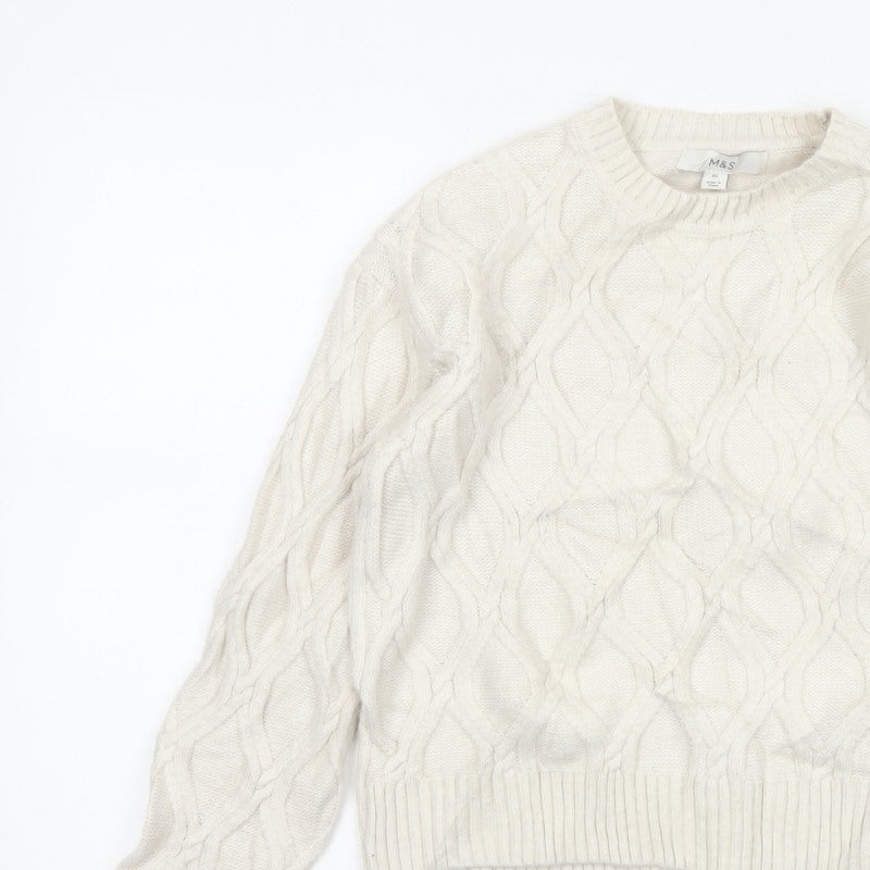 Marks and Spencer Women Ivory XS Cable-Knit Crew Neck Pullover Jumper