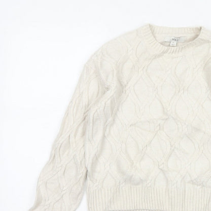 Marks and Spencer Women Ivory XS Cable-Knit Crew Neck Pullover Jumper