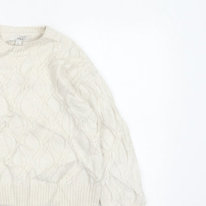 Marks and Spencer Women Ivory XS Cable-Knit Crew Neck Pullover Jumper
