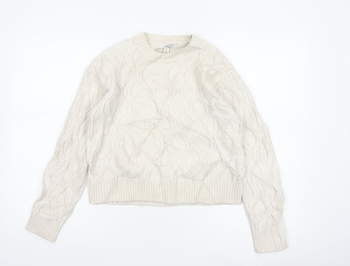 Marks and Spencer Women Ivory XS Cable-Knit Crew Neck Pullover Jumper