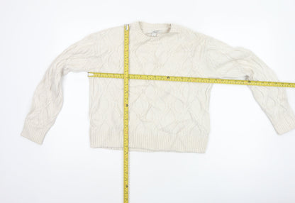 Marks and Spencer Women Ivory XS Cable-Knit Crew Neck Pullover Jumper
