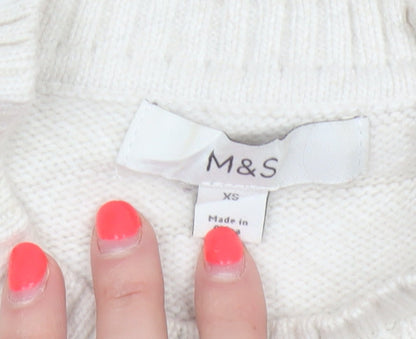 Marks and Spencer Women Ivory XS Cable-Knit Crew Neck Pullover Jumper