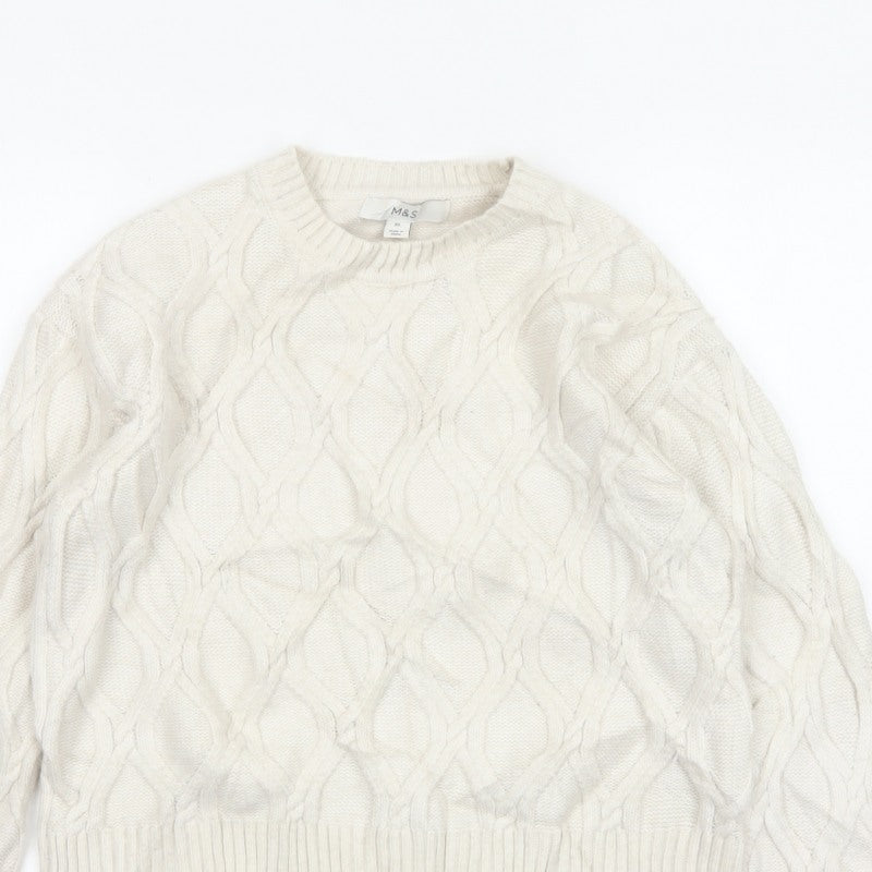 Marks and Spencer Women Ivory XS Cable-Knit Crew Neck Pullover Jumper