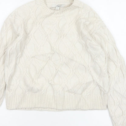 Marks and Spencer Women Ivory XS Cable-Knit Crew Neck Pullover Jumper
