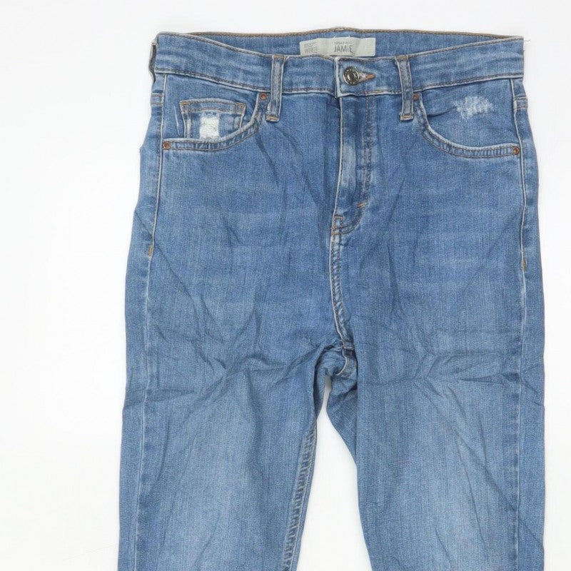 Topshop Moto Jamie Women Blue W28 UK 10 High Rise Distressed Skinny Jeans